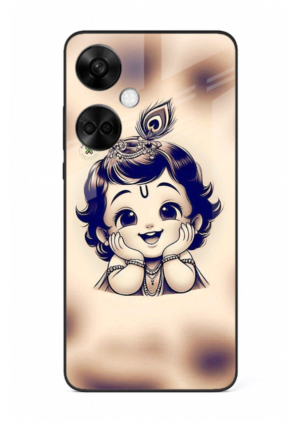 Minimal Baby Krishna sketch OnePlus Nord CE3 glass back elegant devotional case