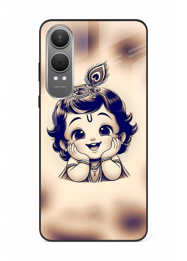 Minimal Baby Krishna sketch OnePlus Nord CE4 Lite glass back elegant devotional case