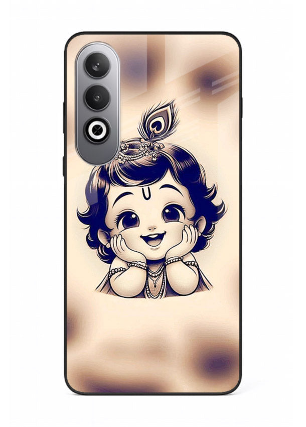 Minimal Baby Krishna sketch OnePlus Nord CE4 glass back elegant devotional case
