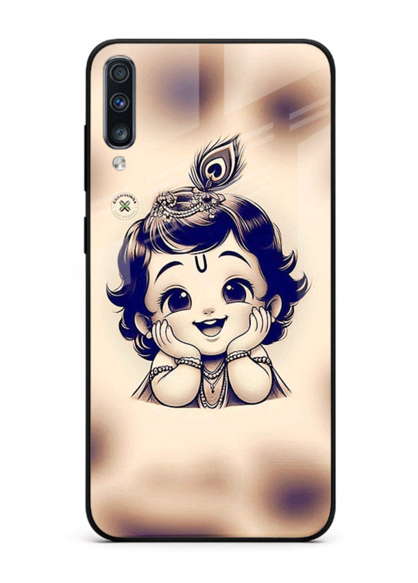 Minimal Baby Krishna sketch Samsung A70 glass back elegant devotional case