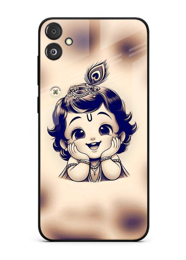 Minimal Baby Krishna sketch Samsung F14 5G glass back elegant devotional case