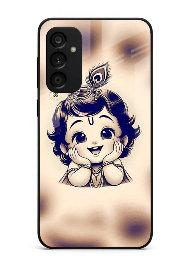 Minimal Baby Krishna sketch Samsung M14 4G glass back elegant devotional case