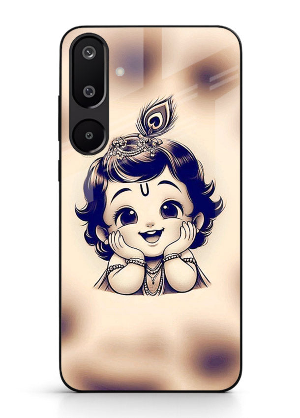 Minimal Baby Krishna sketch Samsung M16 5G glass back elegant devotional case