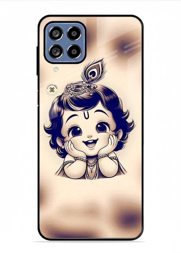 Minimal Baby Krishna sketch Samsung M33 5G glass back elegant devotional case