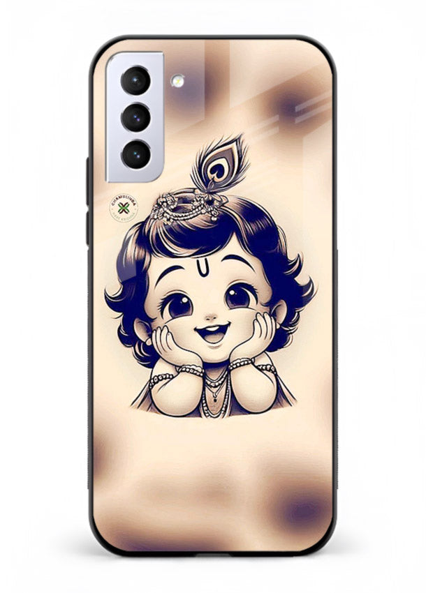 Minimal Baby Krishna sketch Samsung S21 FE glass back elegant devotional case