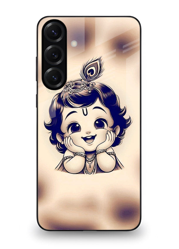 Minimal Baby Krishna sketch Samsung S24 FE glass back elegant devotional case