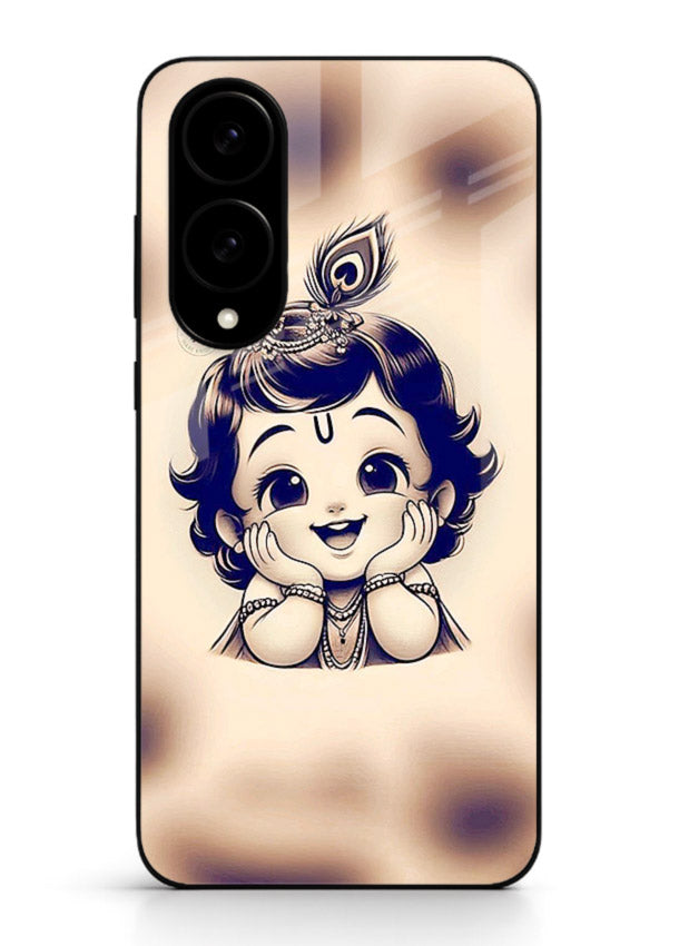 Minimal Baby Krishna sketch Samsung S25 Edge glass back elegant devotional case