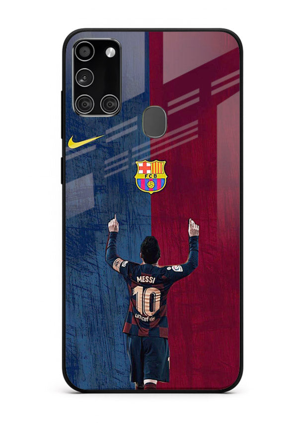 Number ten football artwork on tempered glass Samsung A21s back cover