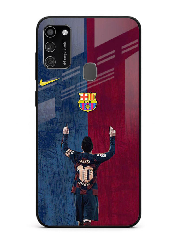 Number ten football artwork on tempered glass Samsung M21 back cover