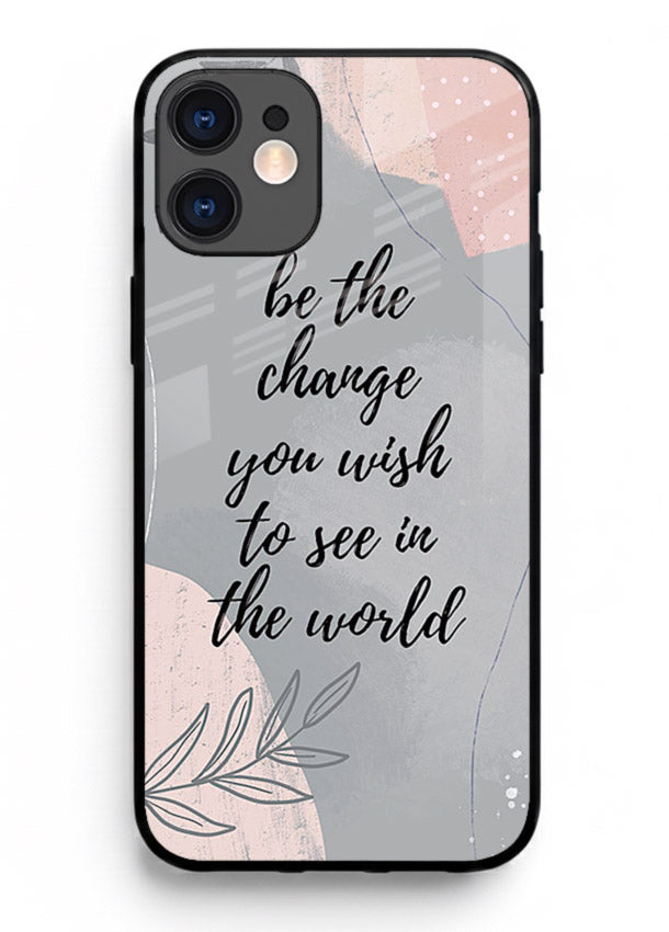Botanical motivational quote artwork on iphone 12 mini glass back cover with soft calming tones.
