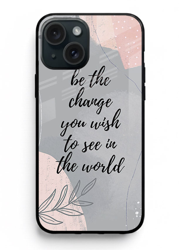 Botanical motivational quote artwork on iphone 15 plus glass back cover with soft calming tones.