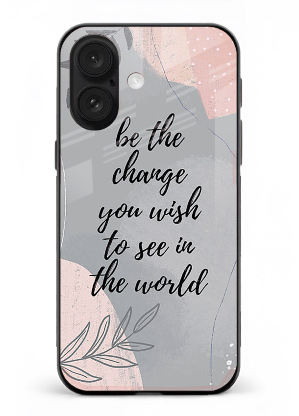 Botanical motivational quote artwork on iphone 16 plus glass back cover with soft calming tones.