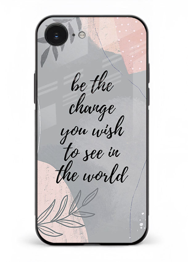 Botanical motivational quote artwork on iphone 16e glass back cover with soft calming tones.