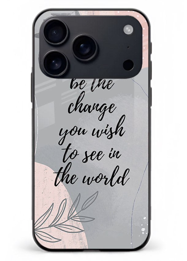 Botanical motivational quote artwork on iphone 17 pro max glass back cover with soft calming tones.