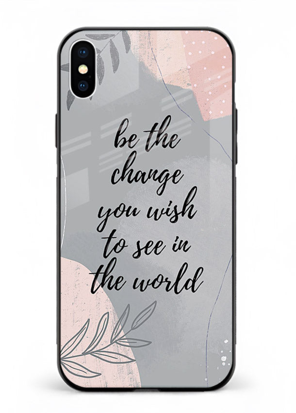 Botanical motivational quote artwork on iphone xs max glass back cover with soft calming tones.