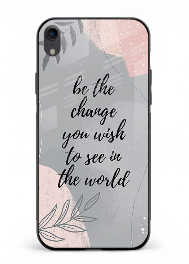 Botanical motivational quote artwork on iphone xr glass back cover with soft calming tones.