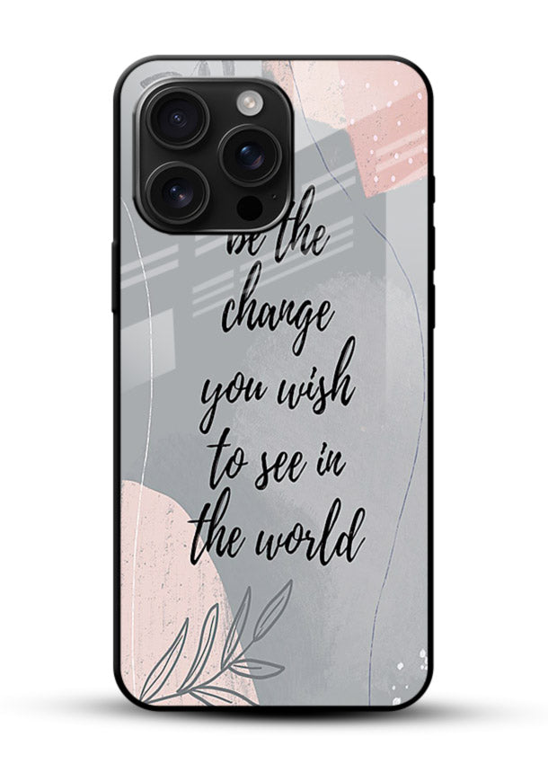 Botanical motivational quote artwork on glossy vibrant premium glass back cover with soft calming tones. - Angle Front