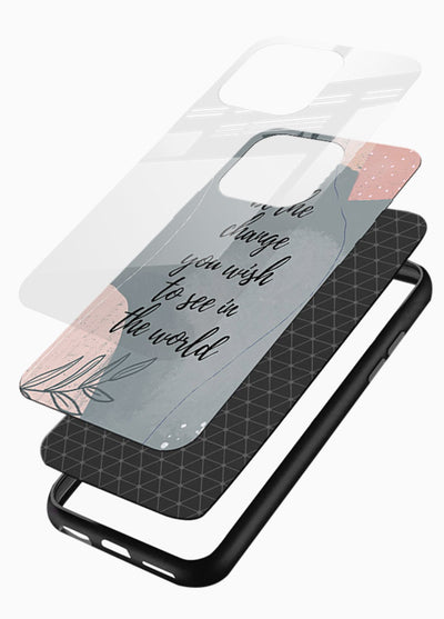 Botanical motivational quote artwork on glossy vibrant premium glass back cover with soft calming tones. - Angle Layers