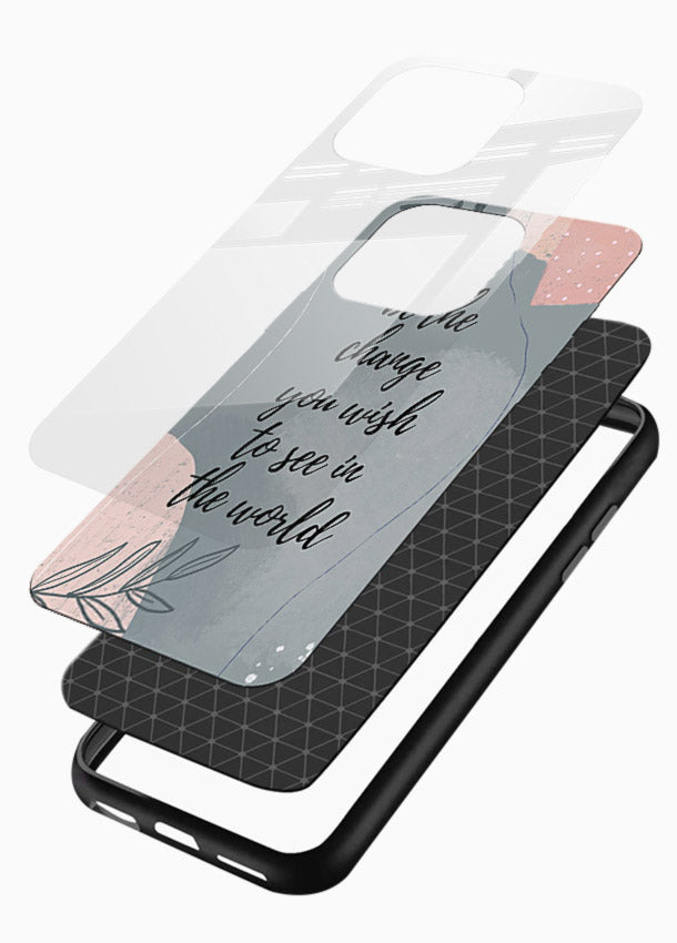 Botanical motivational quote artwork on glossy vibrant premium glass back cover with soft calming tones. - Angle Layers