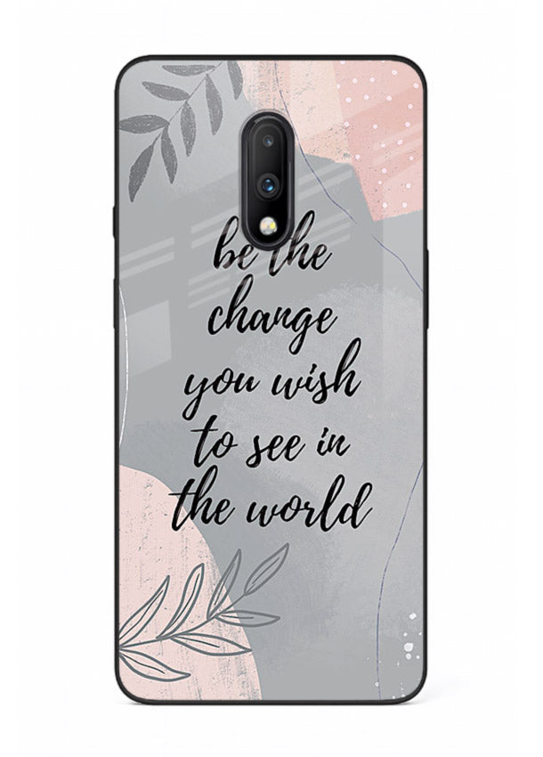 Botanical motivational quote artwork on OnePlus 7 glass back cover with soft calming tones.