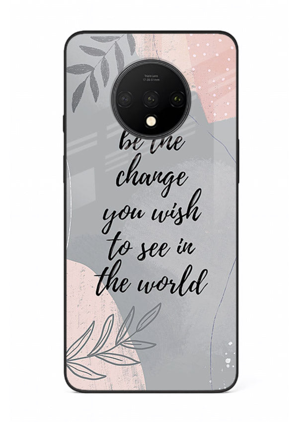Botanical motivational quote artwork on OnePlus 7T glass back cover with soft calming tones.