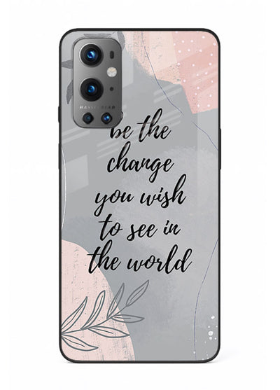 Botanical motivational quote artwork on OnePlus 9 glass back cover with soft calming tones.