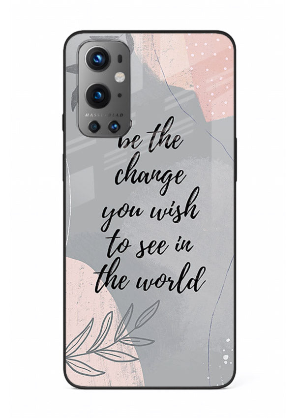 Botanical motivational quote artwork on OnePlus 9 glass back cover with soft calming tones.