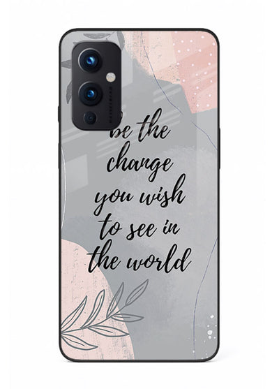 Botanical motivational quote artwork on OnePlus 9 Pro glass back cover with soft calming tones.