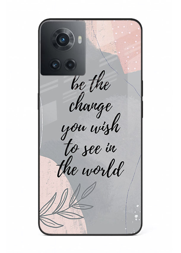 Botanical motivational quote artwork on OnePlus 10R glass back cover with soft calming tones.