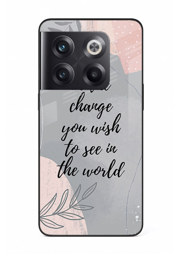 Botanical motivational quote artwork on OnePlus 10T glass back cover with soft calming tones.