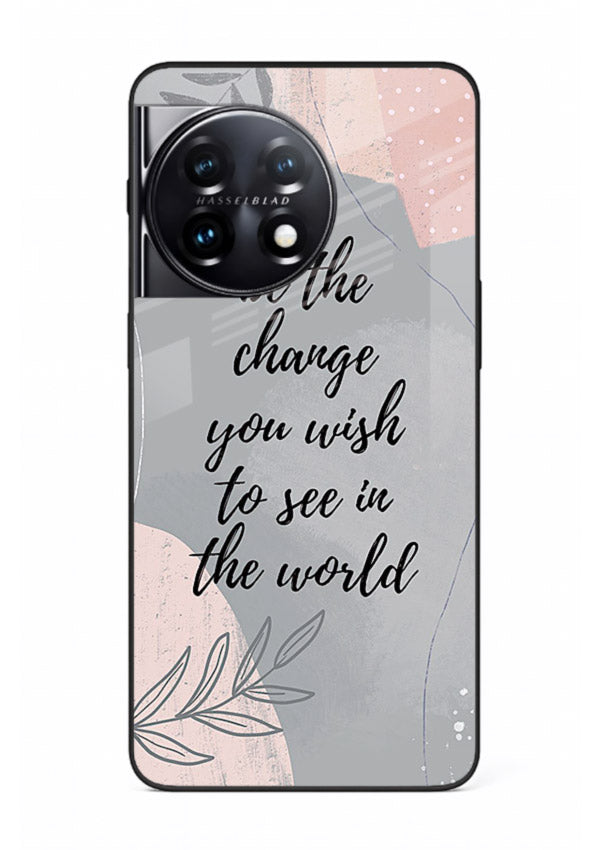 Botanical motivational quote artwork on OnePlus 11 glass back cover with soft calming tones.