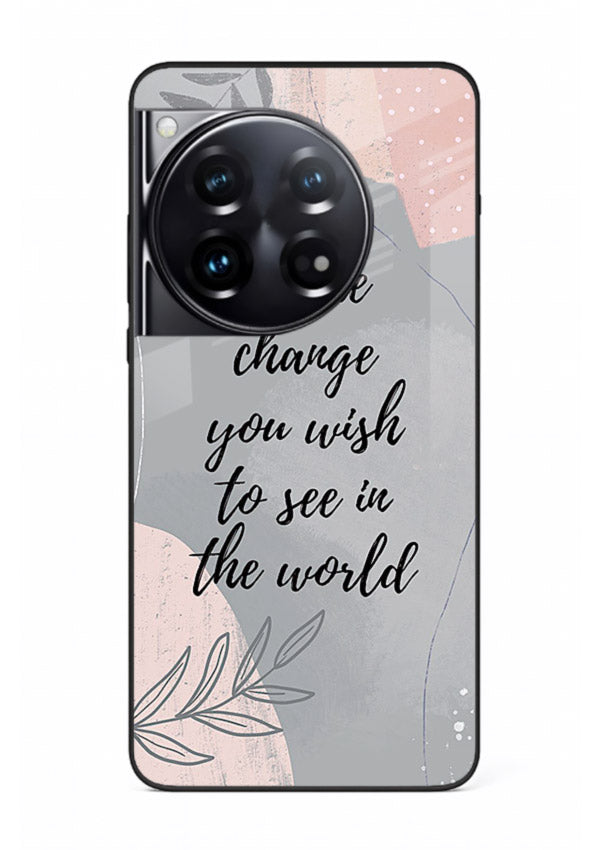 Botanical motivational quote artwork on OnePlus 12 glass back cover with soft calming tones.