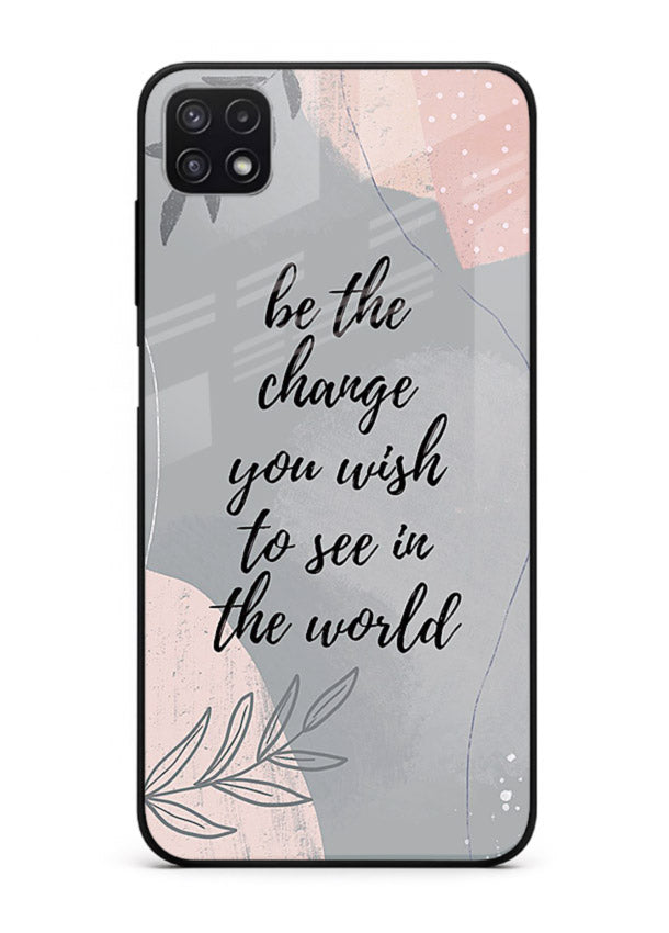 Botanical motivational quote artwork on Samsung F42 5G glass back cover with soft calming tones.