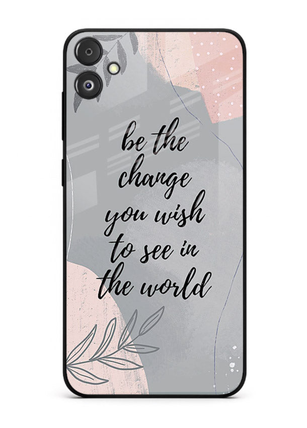 Botanical motivational quote artwork on Samsung F04 5G glass back cover with soft calming tones.