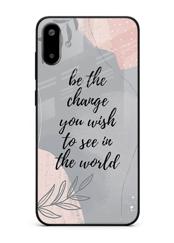 Botanical motivational quote artwork on Samsung F06 5G glass back cover with soft calming tones.