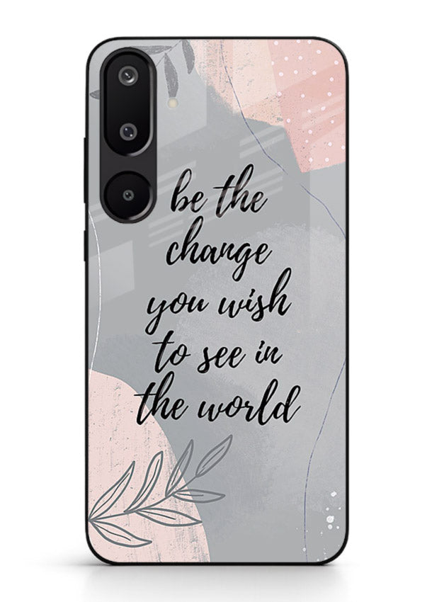 Botanical motivational quote artwork on Samsung M16 5G glass back cover with soft calming tones.