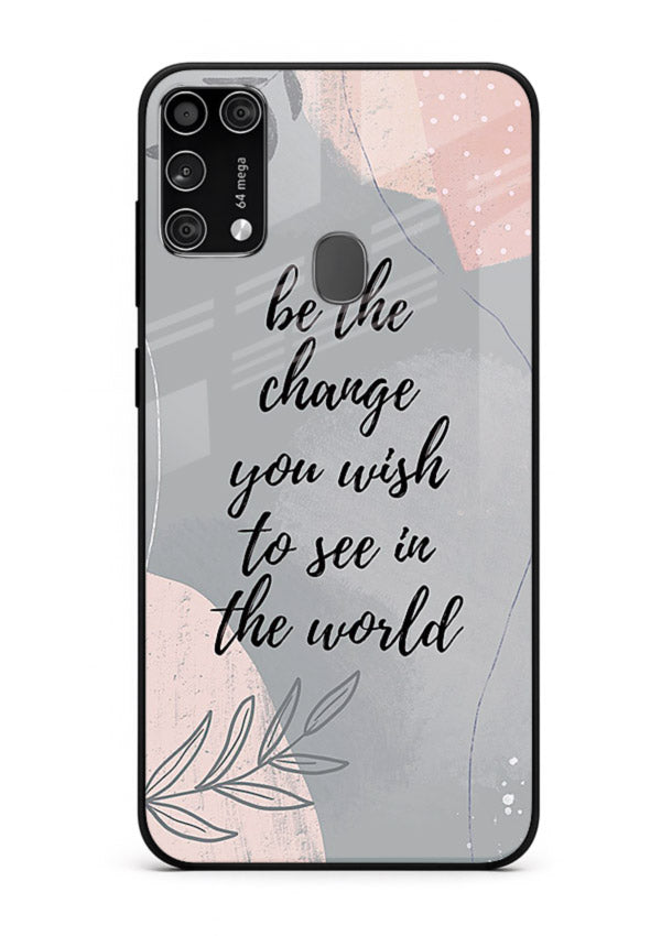 Botanical motivational quote artwork on Samsung M31 Prime glass back cover with soft calming tones.