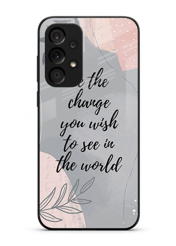 Botanical motivational quote artwork on Samsung A23 5G glass back cover with soft calming tones.
