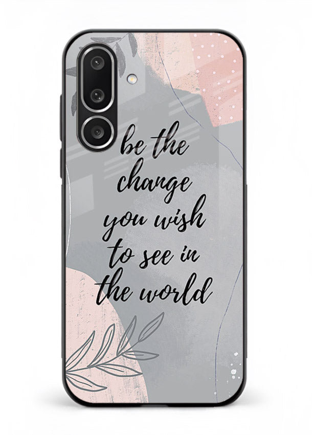 Botanical motivational quote artwork on Samsung M36 5G glass back cover with soft calming tones.