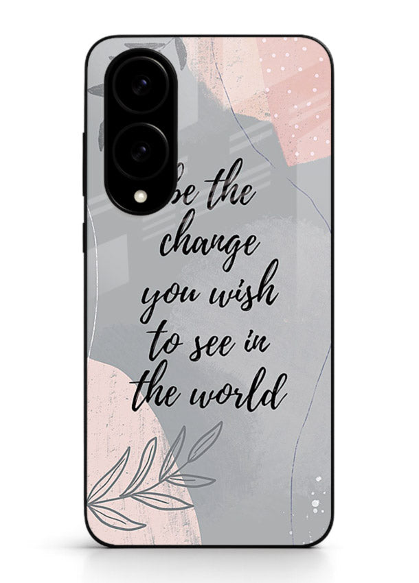 Botanical motivational quote artwork on Samsung S25 Edge glass back cover with soft calming tones.