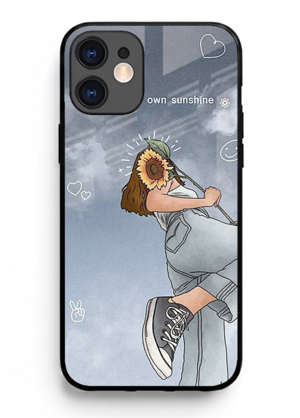 Sunshine floral watercolor artwork printed on iphone 11 glass back cover for cheerful inspiration.