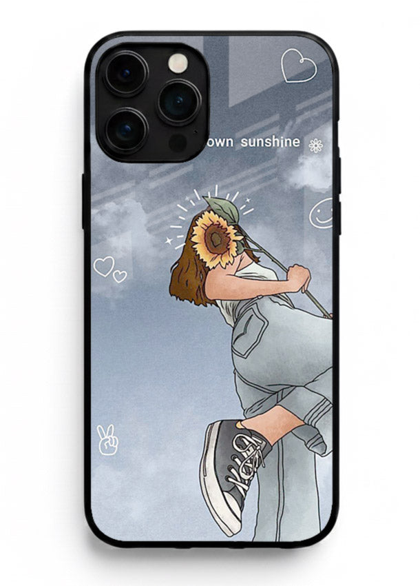 Sunshine floral watercolor artwork printed on iphone 13 pro max glass back cover for cheerful inspiration.