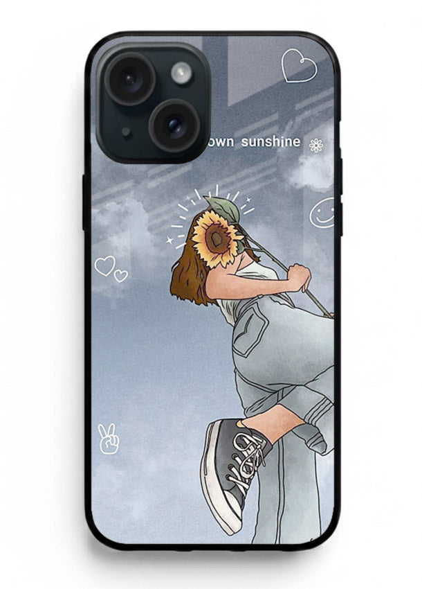 Sunshine floral watercolor artwork printed on iphone 14 glass back cover for cheerful inspiration.