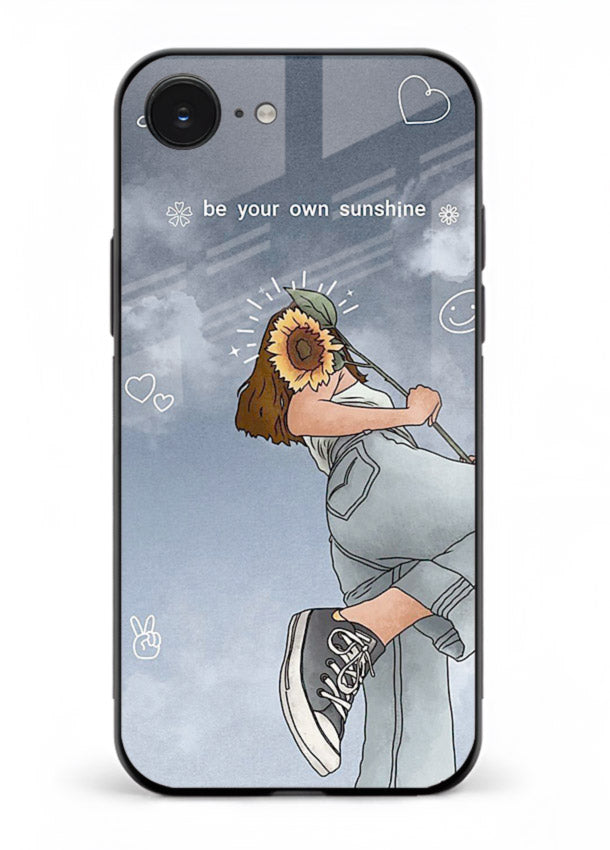 Sunshine floral watercolor artwork printed on iphone 16e glass back cover for cheerful inspiration.