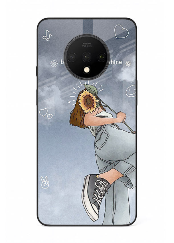 Sunshine floral watercolor artwork printed on OnePlus 7T glass back cover for cheerful inspiration.