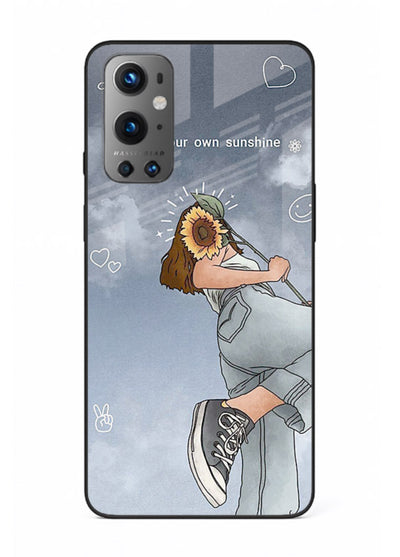 Sunshine floral watercolor artwork printed on OnePlus 9 glass back cover for cheerful inspiration.