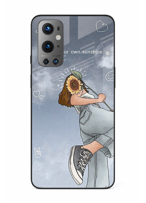 Sunshine floral watercolor artwork printed on OnePlus 9 glass back cover for cheerful inspiration.