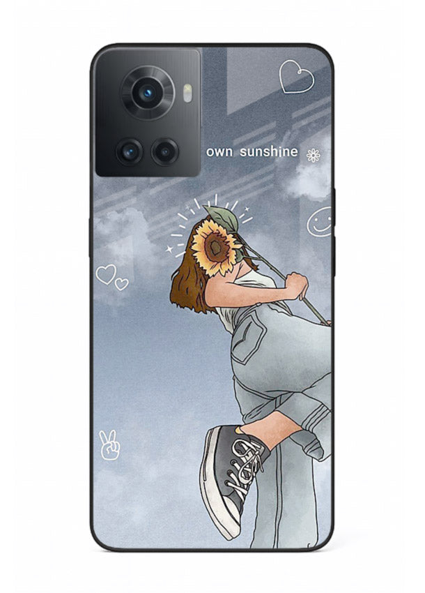 Sunshine floral watercolor artwork printed on OnePlus 10R glass back cover for cheerful inspiration.