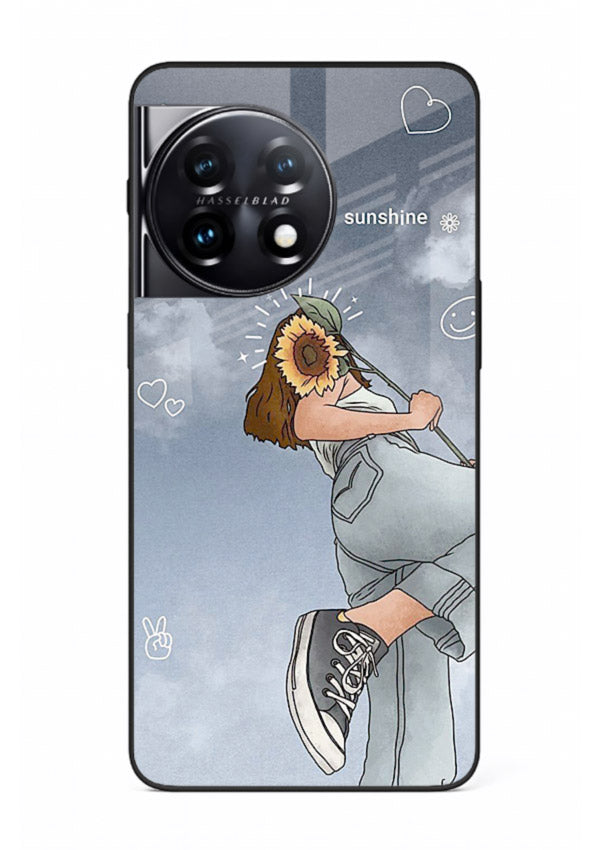 Sunshine floral watercolor artwork printed on OnePlus 11 glass back cover for cheerful inspiration.