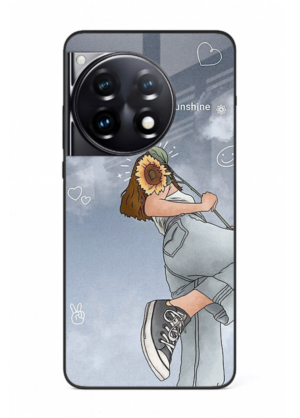 Sunshine floral watercolor artwork printed on OnePlus 12R glass back cover for cheerful inspiration.